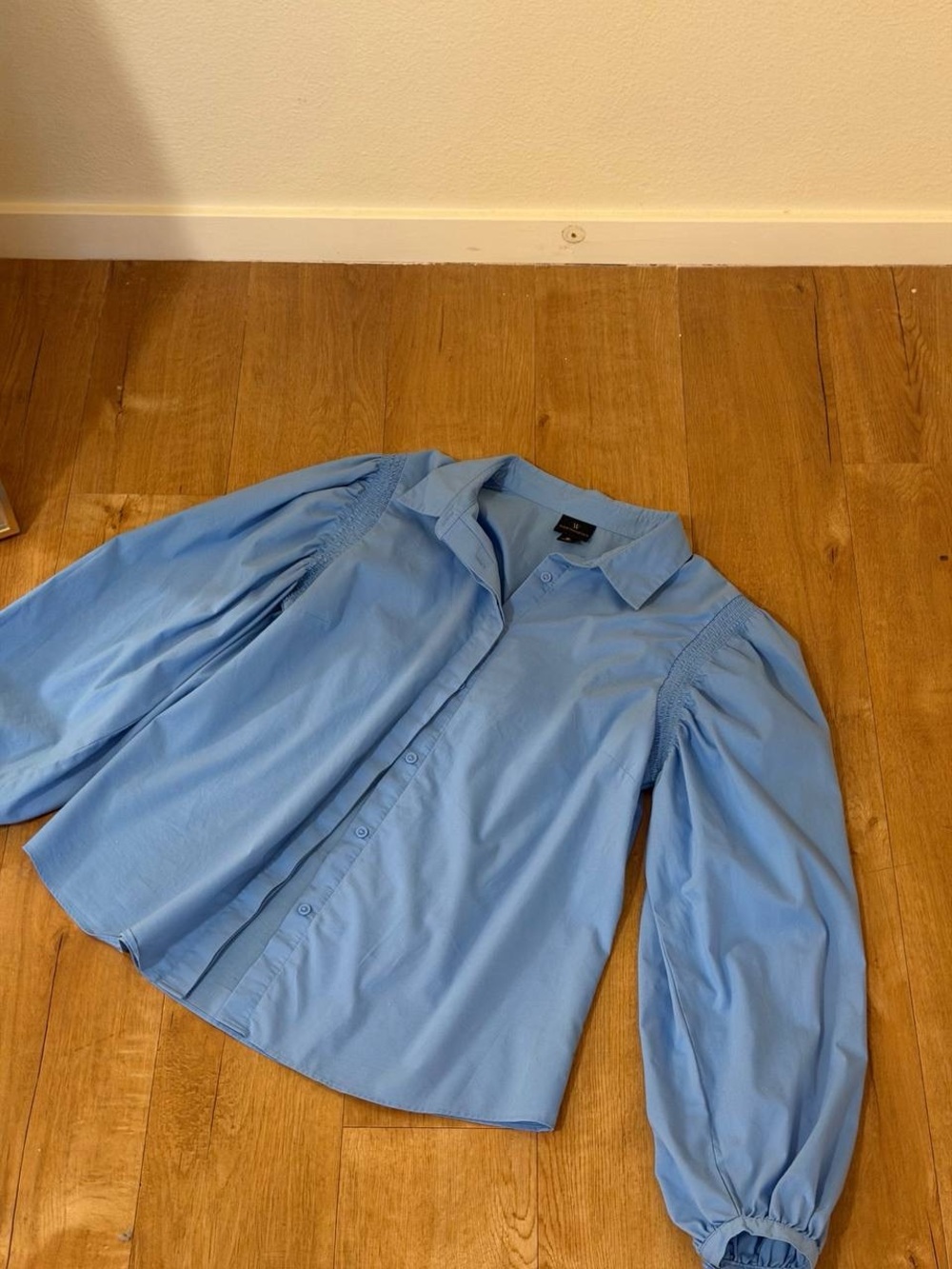 Worthington Light Blue Puff-Sleeve Button Front Jacket